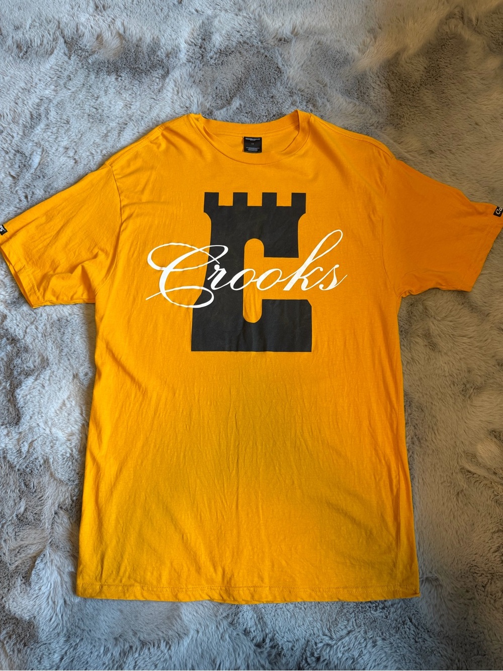 Crooks & Castles Yellow Orange Tee with Black Castle Logo